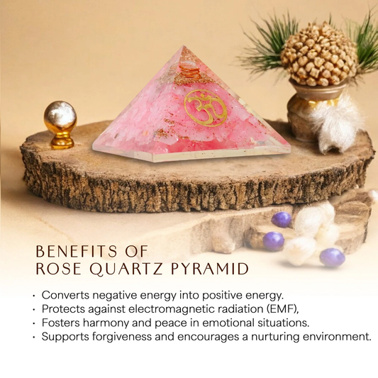 Rose Quartz Om Orgone Crystal Pyramid