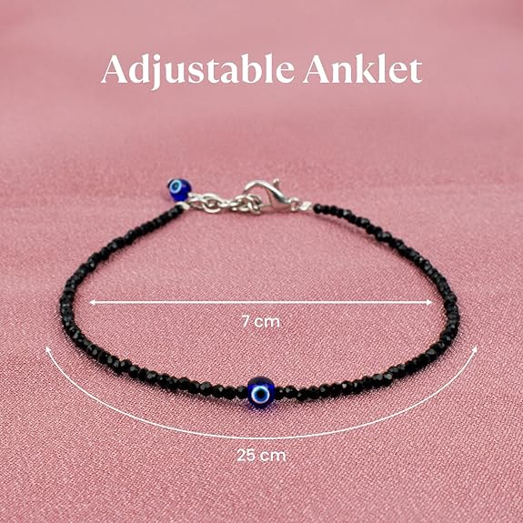 Black Tourmaline Anklet with Evil Eye Charm