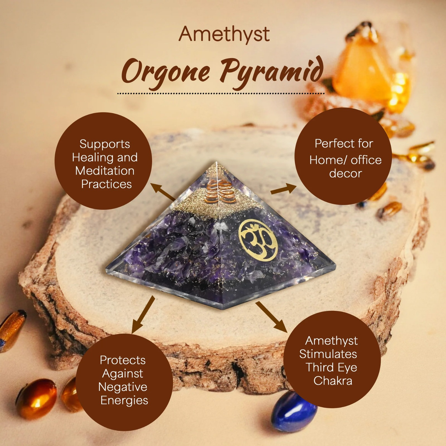 Amethyst Om Symbol Orgone Crystal Pyramid