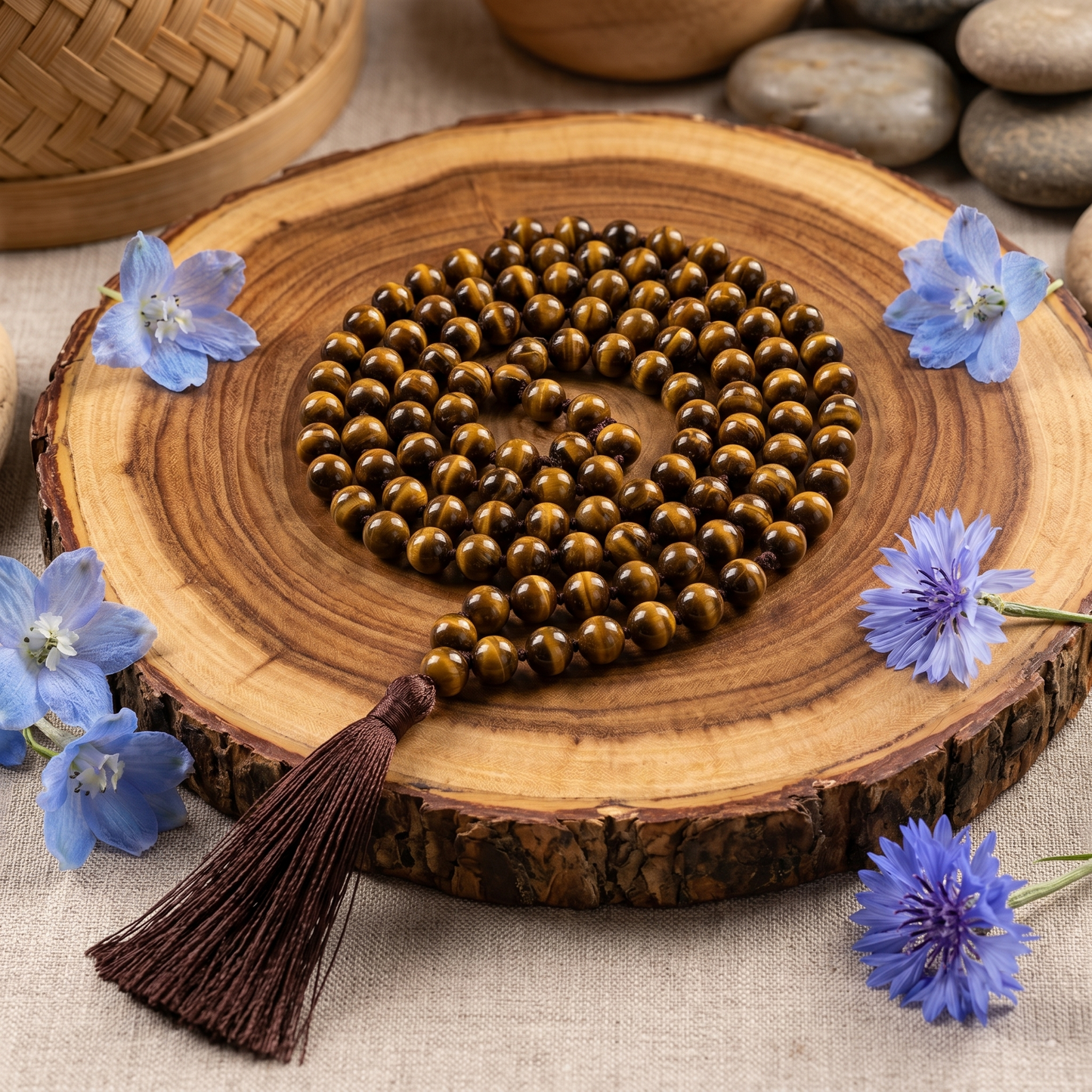 Tiger Eye Japa Mala (108 Beads) – Protection & Courage