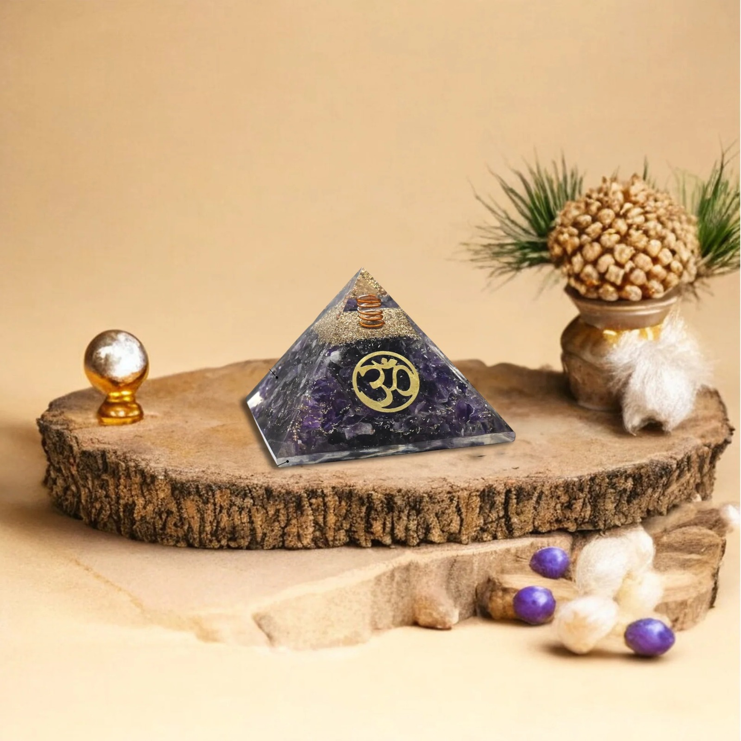Amethyst Om Symbol Orgone Crystal Pyramid