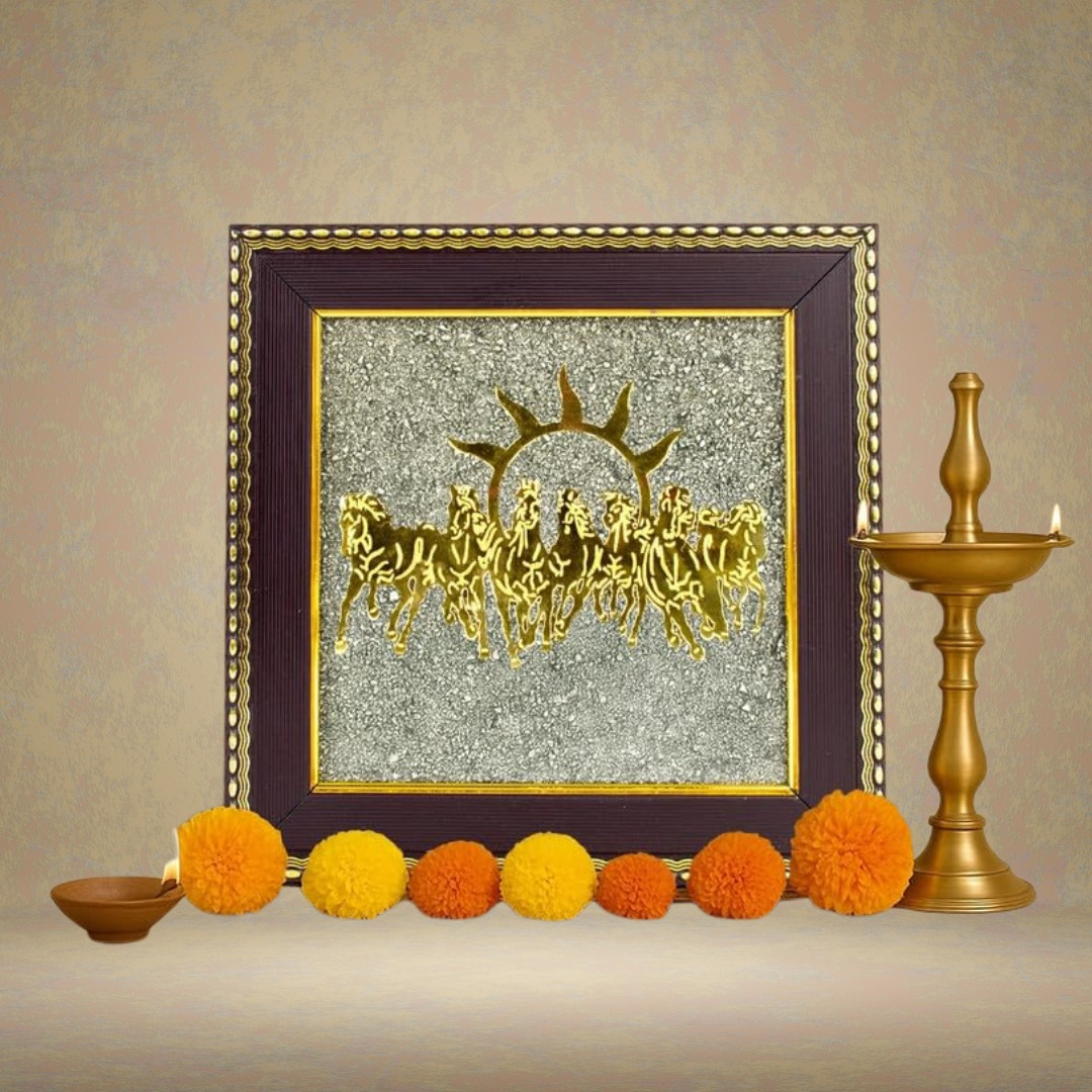 Seven Horses on Raw Pyrite Frame