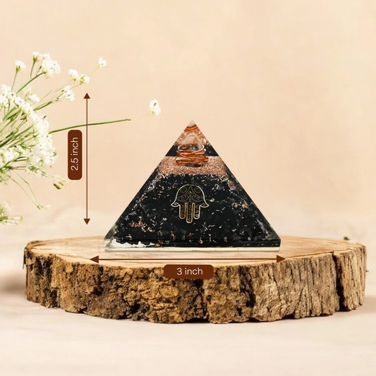 Black Tourmaline Hamsa Hand Orgone Crystal Pyramid