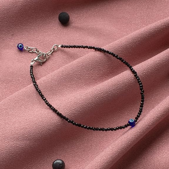 Black Tourmaline Anklet with Evil Eye Charm