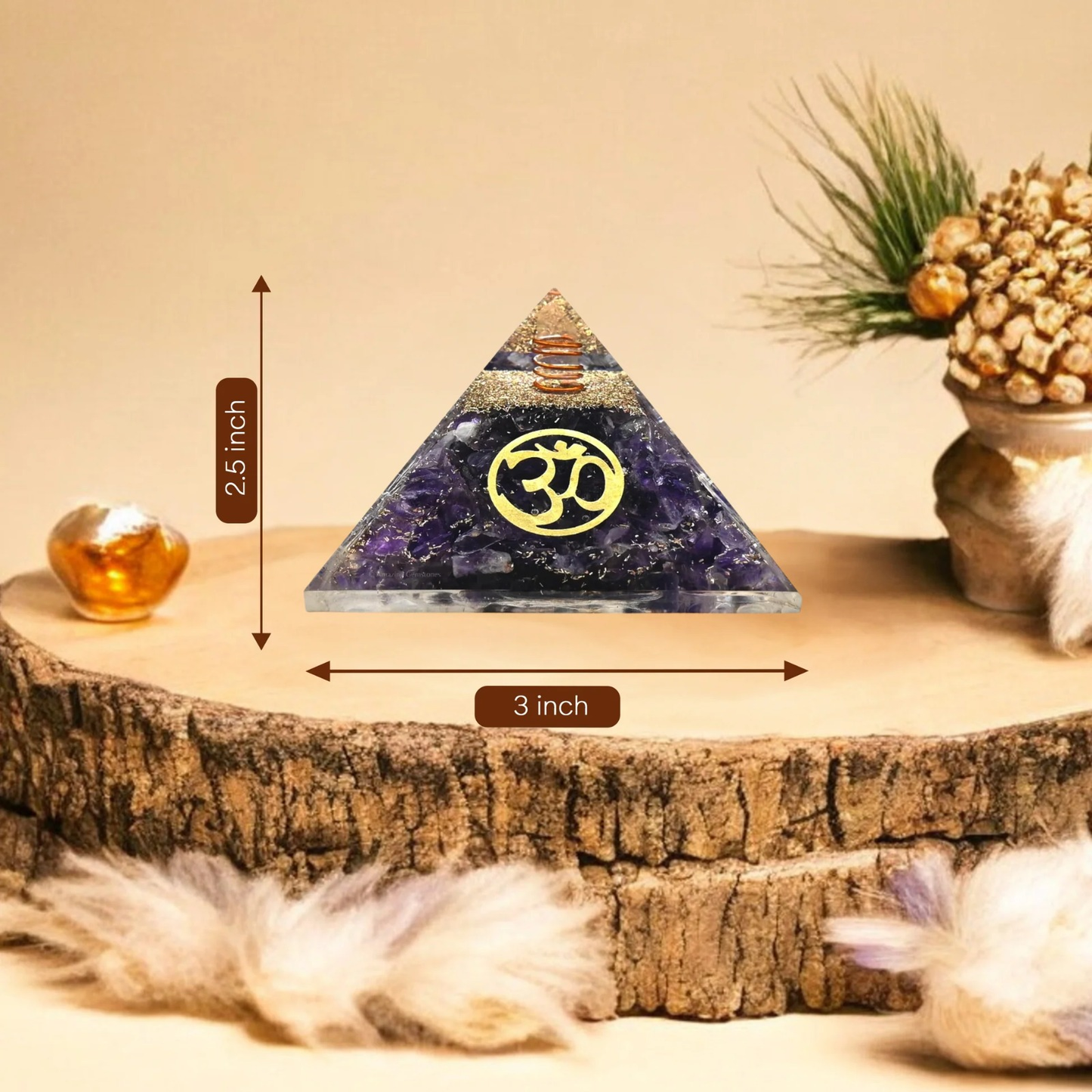 Amethyst Om Symbol Orgone Crystal Pyramid