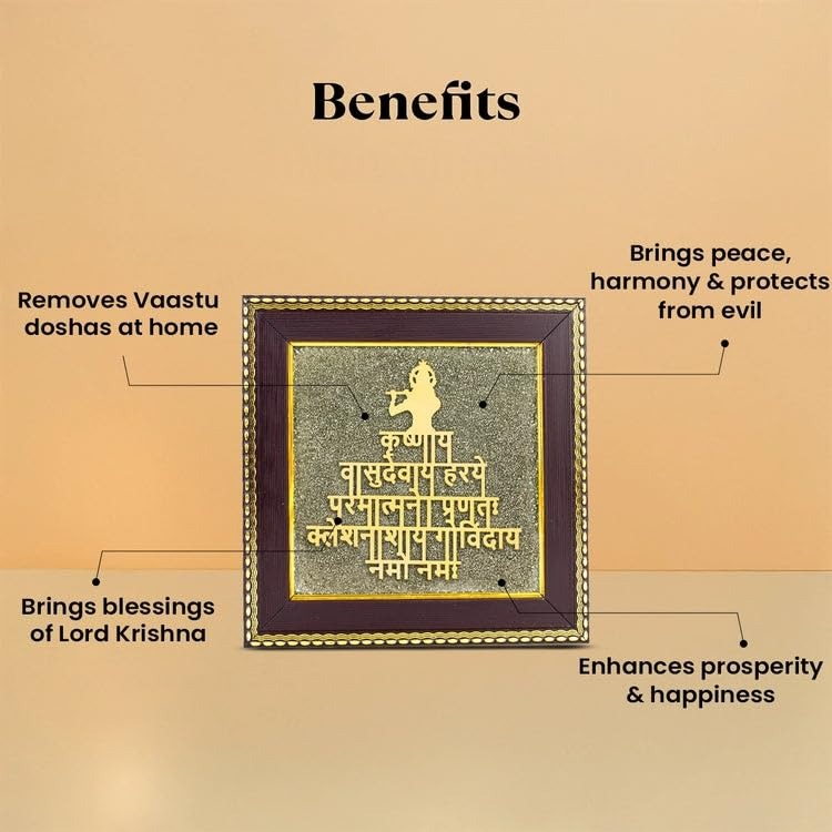 Shree Krishna Maha Mantra on Raw Pyrite Frame