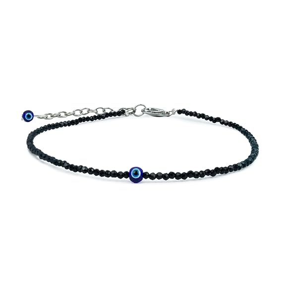 Black Tourmaline Anklet with Evil Eye Charm