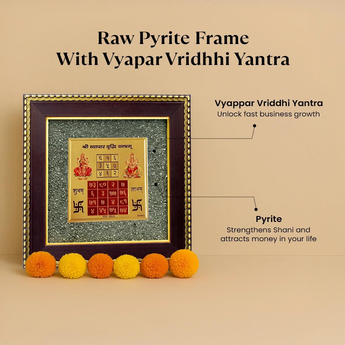 Vyapar Vriddhi Yantra on Raw Pyrite Frame