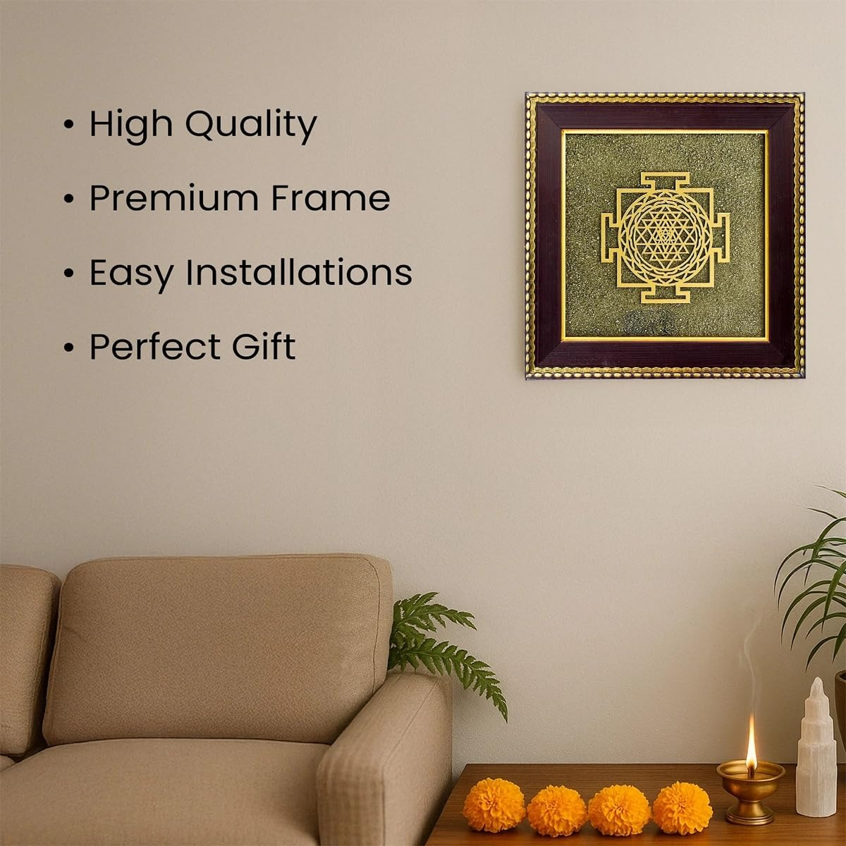 Shree Yantra on Raw Pyrite Frame